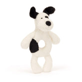 *Jellycat Bashful Black & Cream Puppy Ring Rattle - 7"