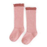 Little Stocking Co. Lace Top Knee High Socks - Blush & Mauve