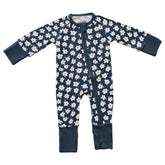 Mebie Baby Ribbed Bamboo Romper - Navy Daisy