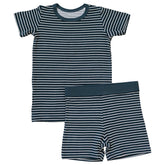 Mebie Baby Bamboo Cozy Short Set - Navy Stripes (Size 12-18m)