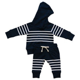Mebie Baby Hooded French Terry Set - Navy Stripes