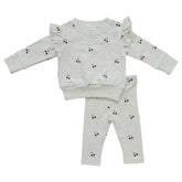 Mebie Baby Ruffle French Terry Set - Cherry