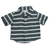 Mebie Baby Linen Button-Up Shirt - Navy Stripe