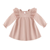 Quincy Mae Long Sleeve Flutter Dress - Rose
