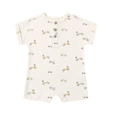 Quincy Mae Short Sleeve Romper - Natural Race Cars