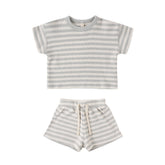 Quincy Mae Waffle Tee + Short Set - Sky Stripe