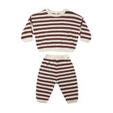 Quincy Mae Waffle Slouch Set - Black Cherry Stripe