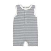 Quincy Mae Ribbed Henley Romper - Blue Pinstripe (Size 0-3m)
