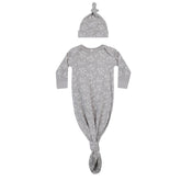 Quincy Mae Knotted Baby Gown & Cap - Periwinkle Fleur