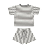 Quincy Mae Boxy Pocket Tee + Short - Lagoon Stripe (Size 0-3m) *CLEARANCE*