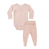Quincy Mae Side Snap Bodysuit + Pant Set - Rose Micro Stripe