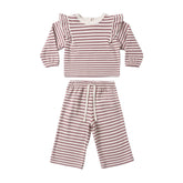 Quincy Mae Ruffle Cozy Set - Mulberry Stripe (Size 6-12m)