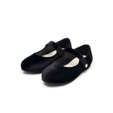 Sherick Fredermen Velvet Ballerina Flat - Black with Pearl Snap