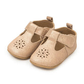 Sherick Fredermen Gloria Leather Eyelet T-Bar Shoes - Rose Gold Glitter