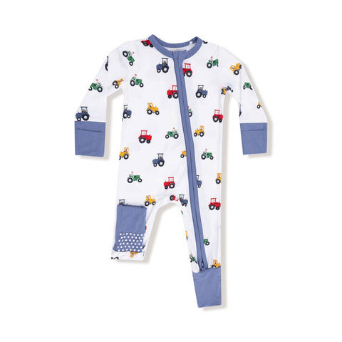 Angel Dear 2-Way Zipper Romper - Mini Tractors