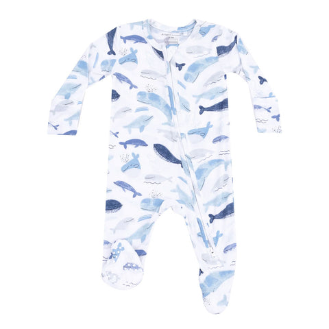 Angel Dear 2-Way Zipper Footie - Blue Whales