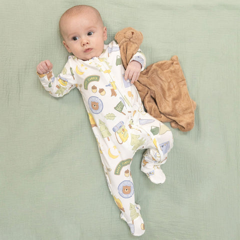 Angel Dear 2-Way Zipper Footie - Camping Blue (Size Newborn)