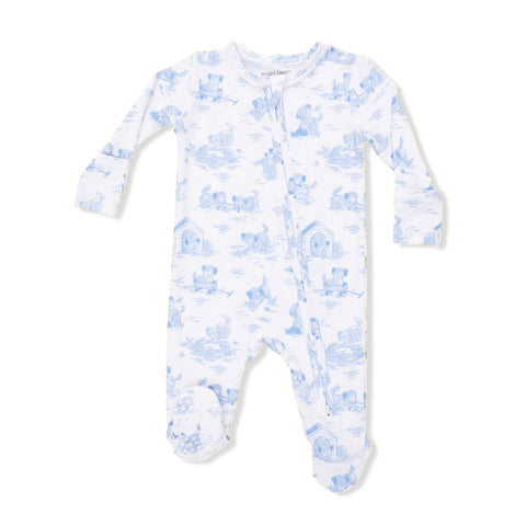 Angel Dear 2-Way Zipper Footie - Puppy Toile Blue