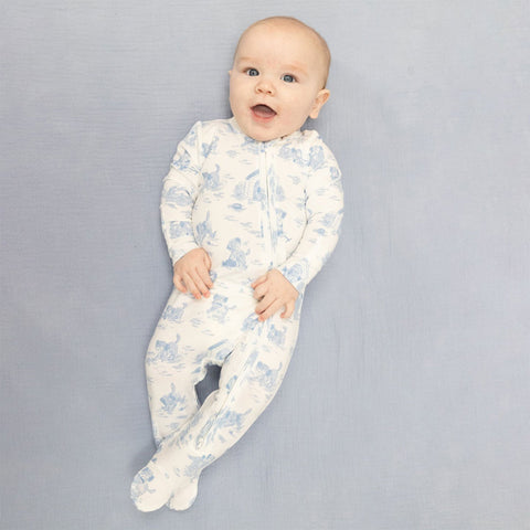 Angel Dear 2-Way Zipper Footie - Puppy Toile Blue