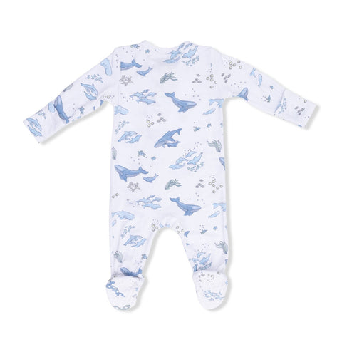 Angel Dear 2-Way Zipper Footie - Watercolour Blue Whales