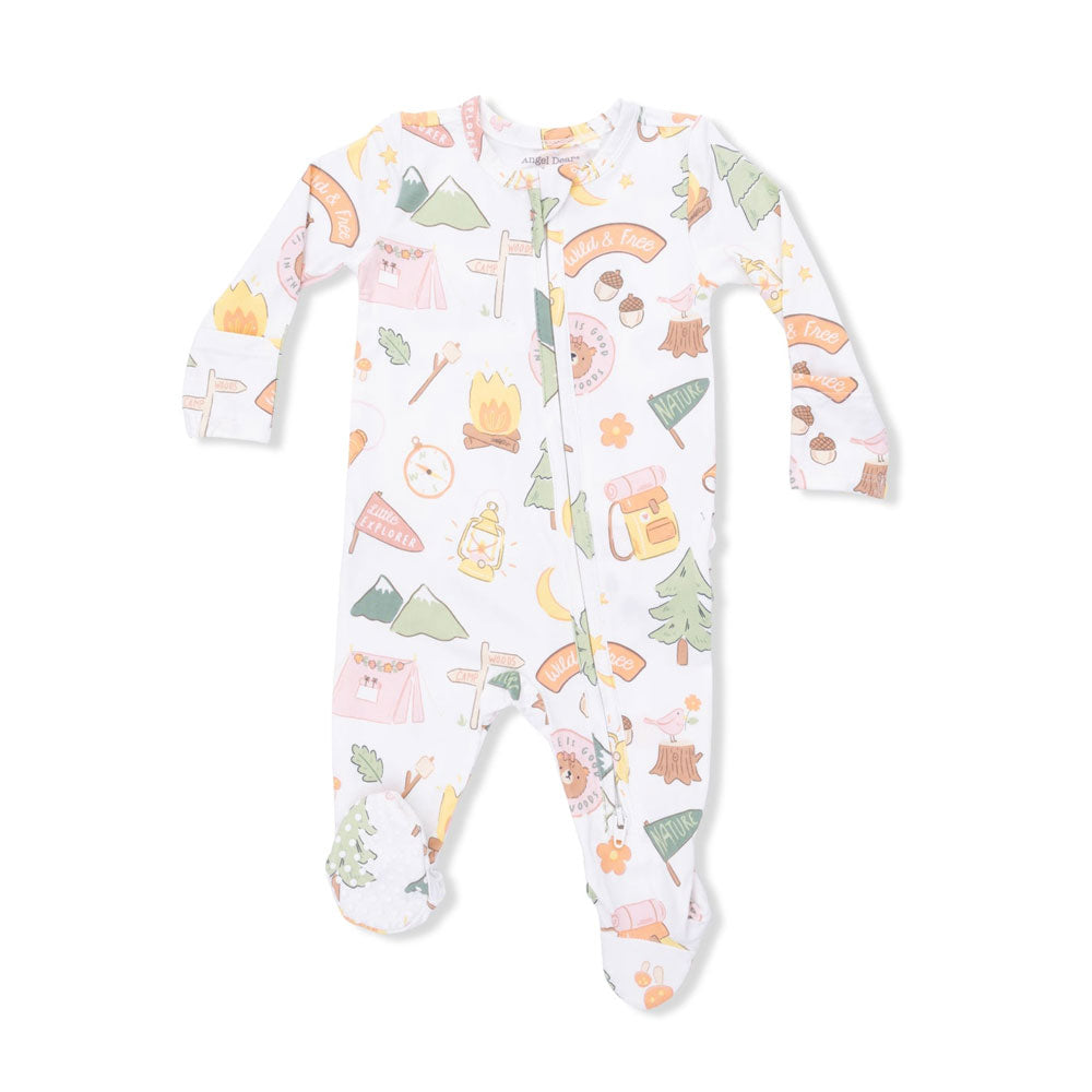 Angel Dear 2-Way Zipper Ruffle Back Footie - Camping Pink