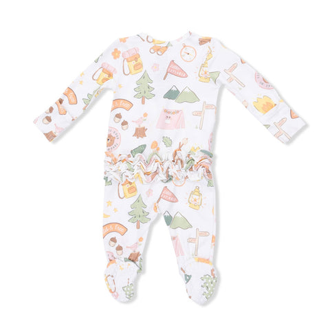 Angel Dear 2-Way Zipper Ruffle Back Footie - Camping Pink