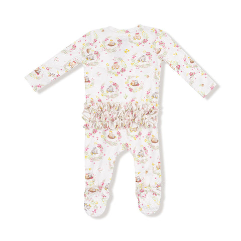 Angel Dear 2-Way Zipper Ruffle Back Footie - Floral Owl Families