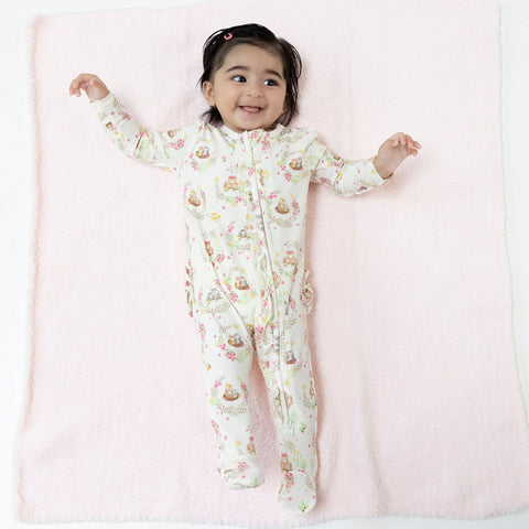Angel Dear 2-Way Zipper Ruffle Back Footie - Floral Owl Families