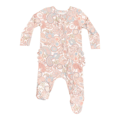 Angel Dear 2-Way Zipper Ruffle Footie - Folk Paisley