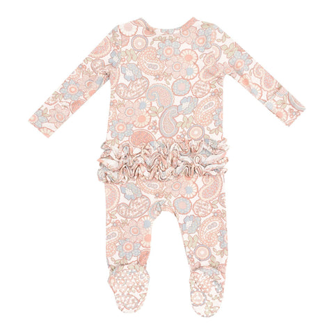 Angel Dear 2-Way Zipper Ruffle Footie - Folk Paisley