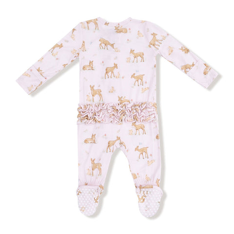 Angel Dear 2-Way Zipper Ruffle Back Footie - Little Fawn
