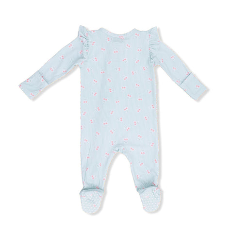 Angel Dear 2 Way Zipper Ruffle Sleeve Footie - Tiny Cherry Stripe (Size 0-3m)