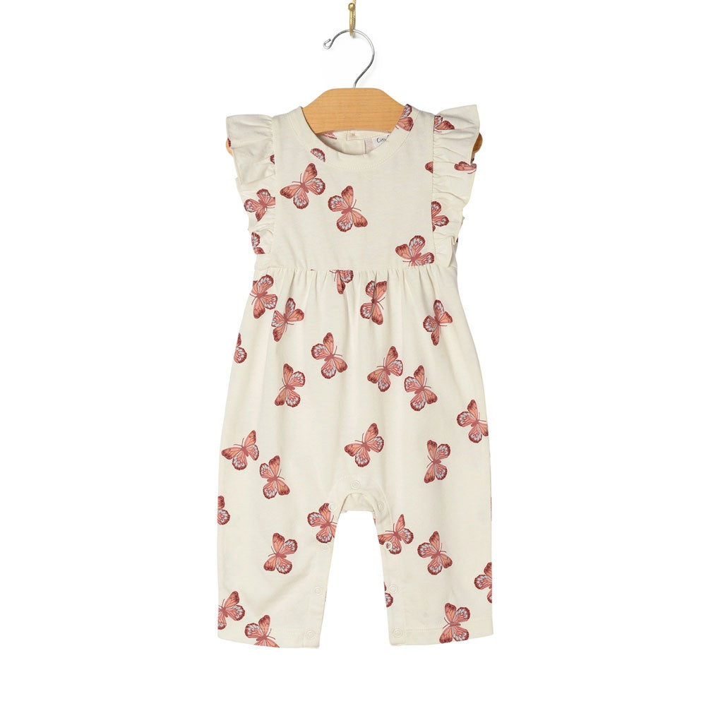 City Mouse Flutter Long Romper - Butterflies