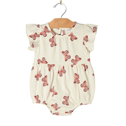 City Mouse Flutter Short Sleeve Romper - Butterflies