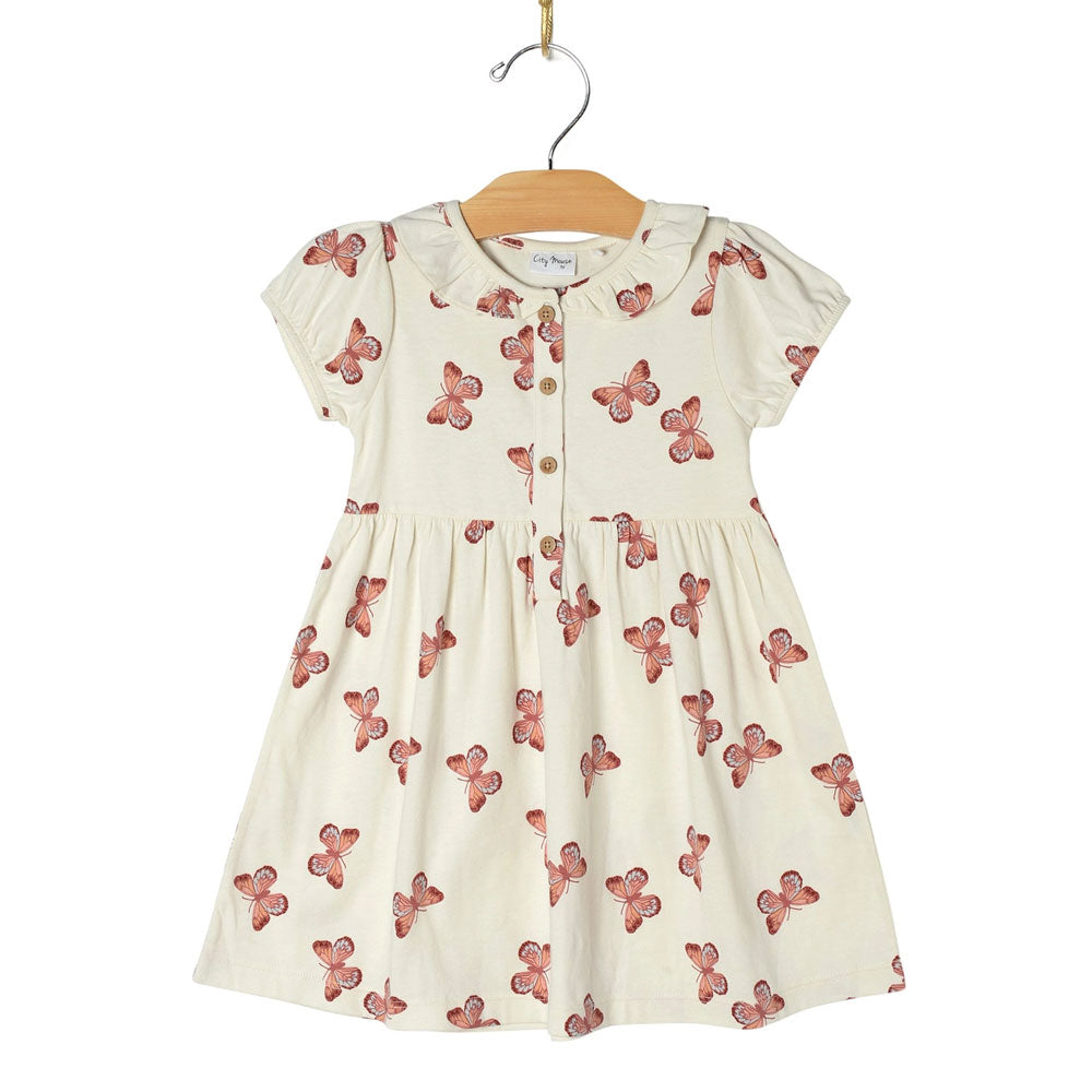 City Mouse Frill Collar Puff Sleeve Dress - Butterflies