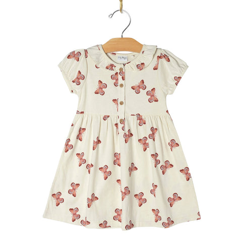 City Mouse Frill Collar Puff Sleeve Dress - Butterflies