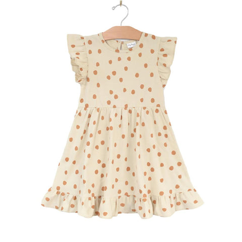 City Mouse Ruffle Dress - Saffron Dots (Size 6y) *CLEARANCE*