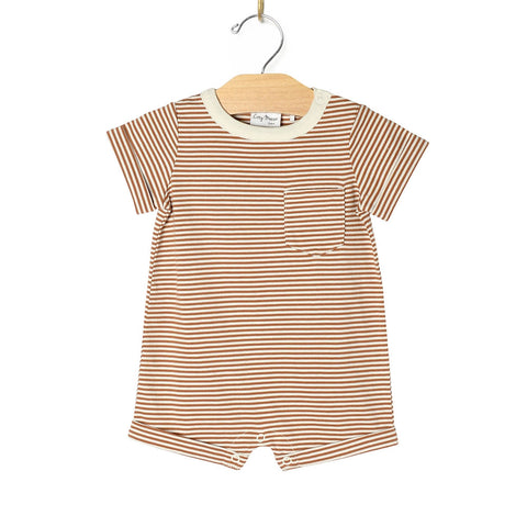 City Mouse Short Sleeve Romper - Toffee Stripe
