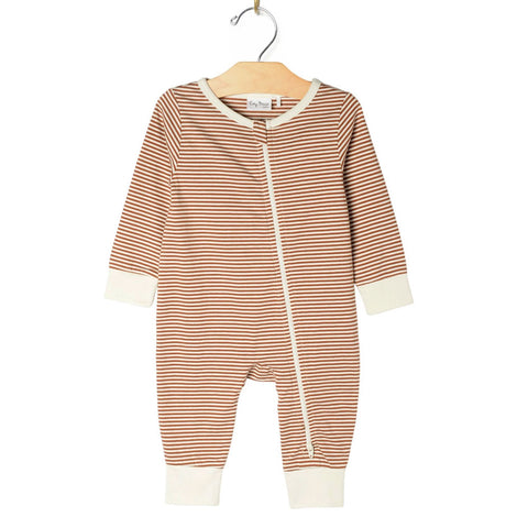 City Mouse Zip Romper - Toffee Stripe