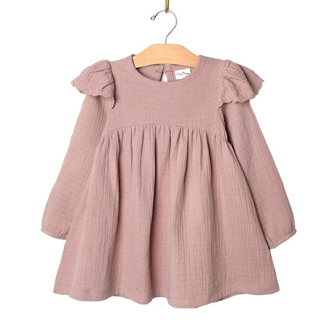 City Mouse Embroidered Flutter Sleeve Dress - Lilac (Size 8y) *CLEARANCE*