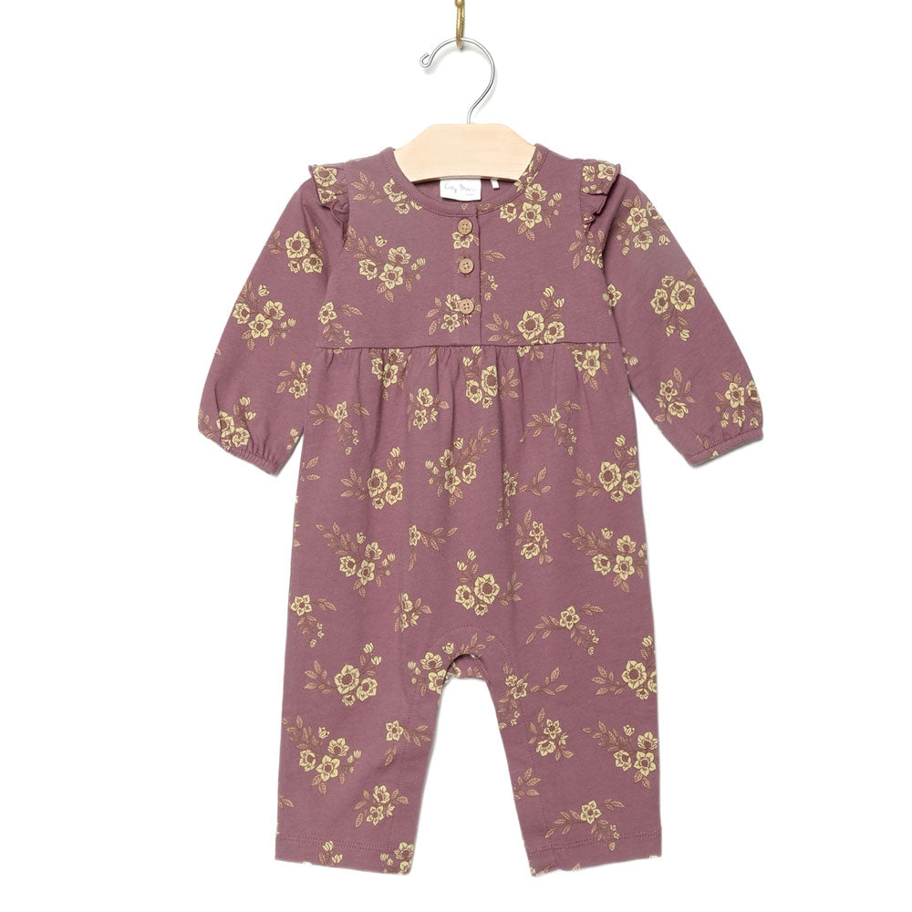 City Mouse Flutter Long Romper - Orchid Blooms