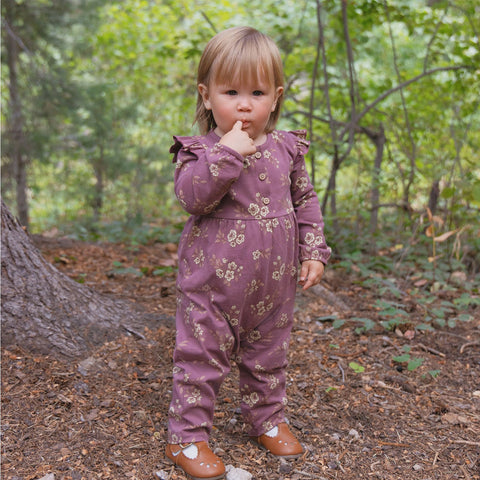 City Mouse Flutter Long Romper - Orchid Blooms