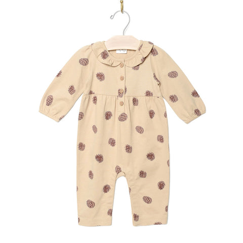 City Mouse Frill Collar Long Romper - Pinecones