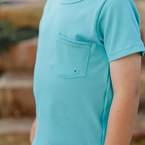 Current Tyed Round Hem T-Shirt Rashguard - Blue Curaco Ribbed