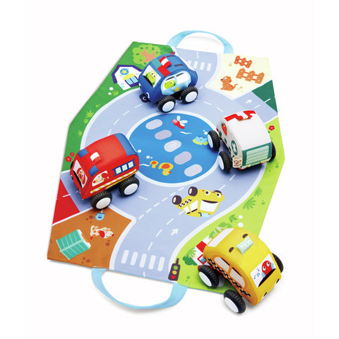 *Hape Pull-Back Plush Car Set