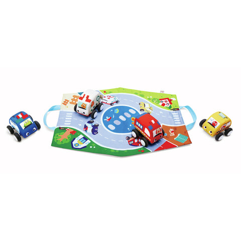 *Hape Pull-Back Plush Car Set