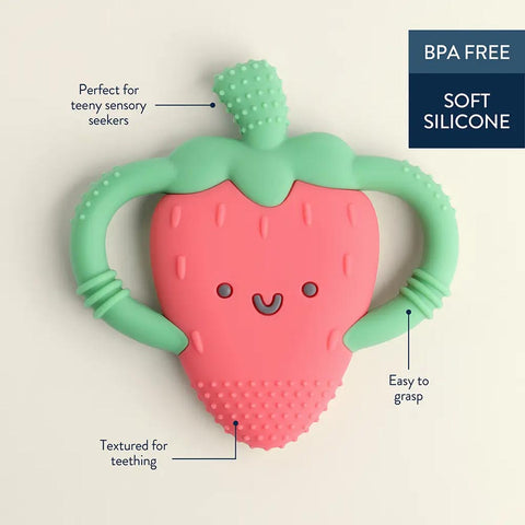 Itzy Ritzy Chew Crew Silicone Handle Teether - Bonnie the Strawberry