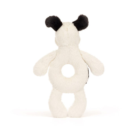 *Jellycat Bashful Black & Cream Puppy Ring Rattle - 7"
