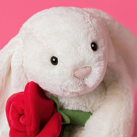 *Jellycat Cream Bunny with Rose - 12"
