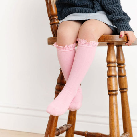Little Stocking Co. Lace Top Knee High Socks - Blossom